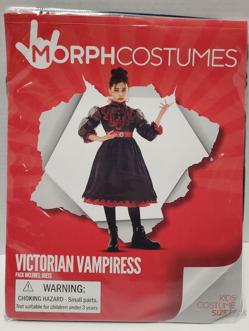 L (10-12) Girl Victorian Vampiress Child Costume Red Dress Morph NWT
